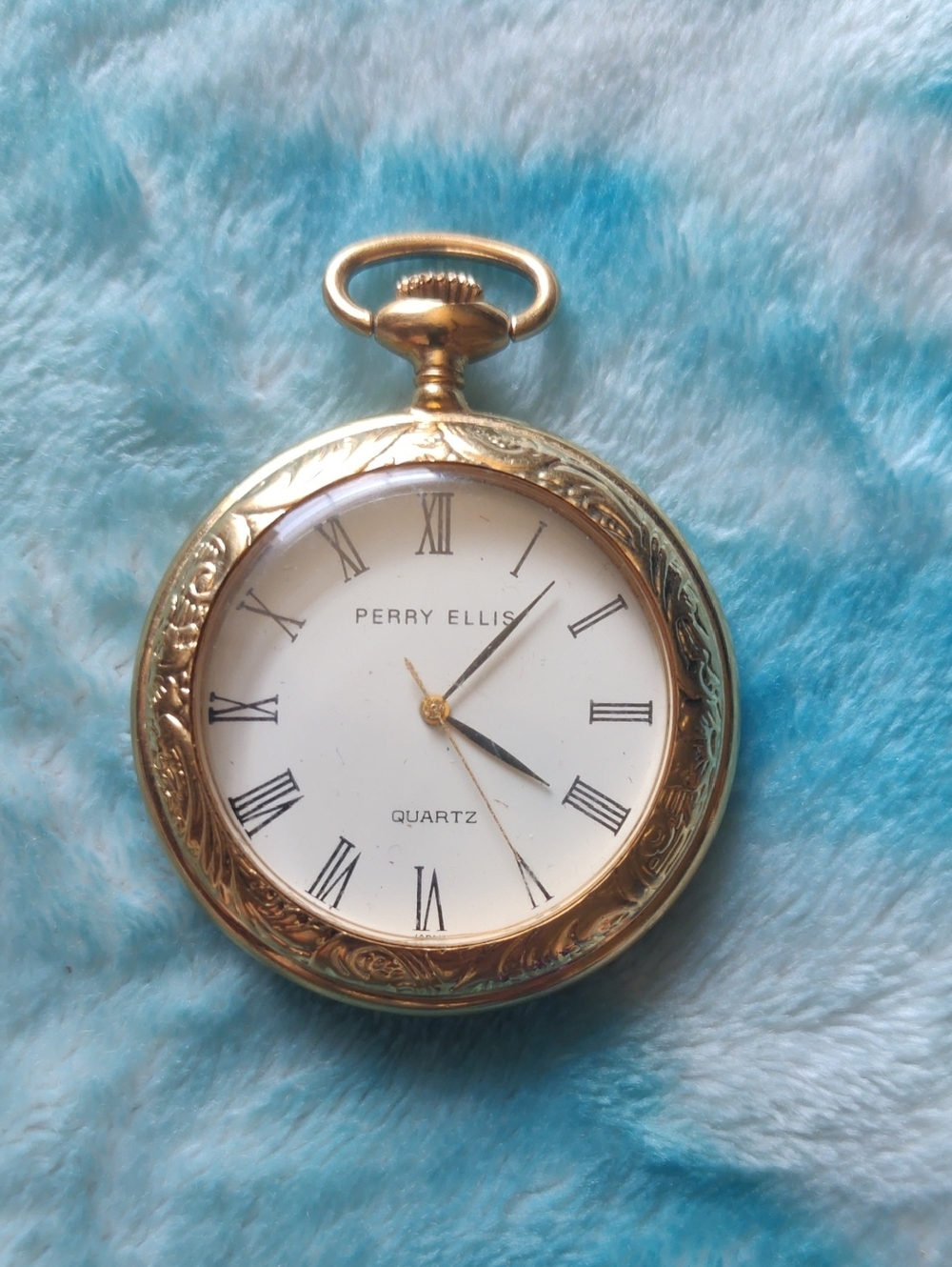 Perry Ellis Gold-Tone Pocket Watch with White Roman Dial